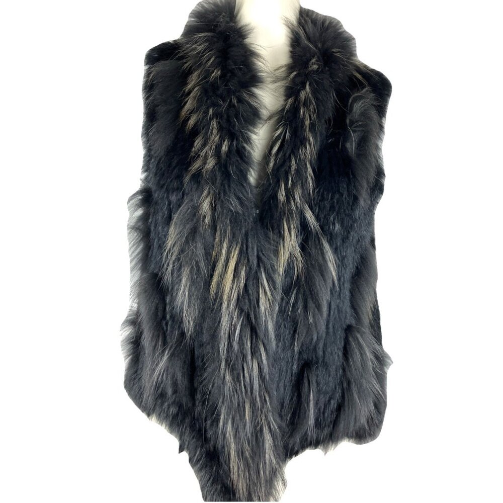 Kelli Kouri Knitted Fur Vest Black Brown Open style cardigan